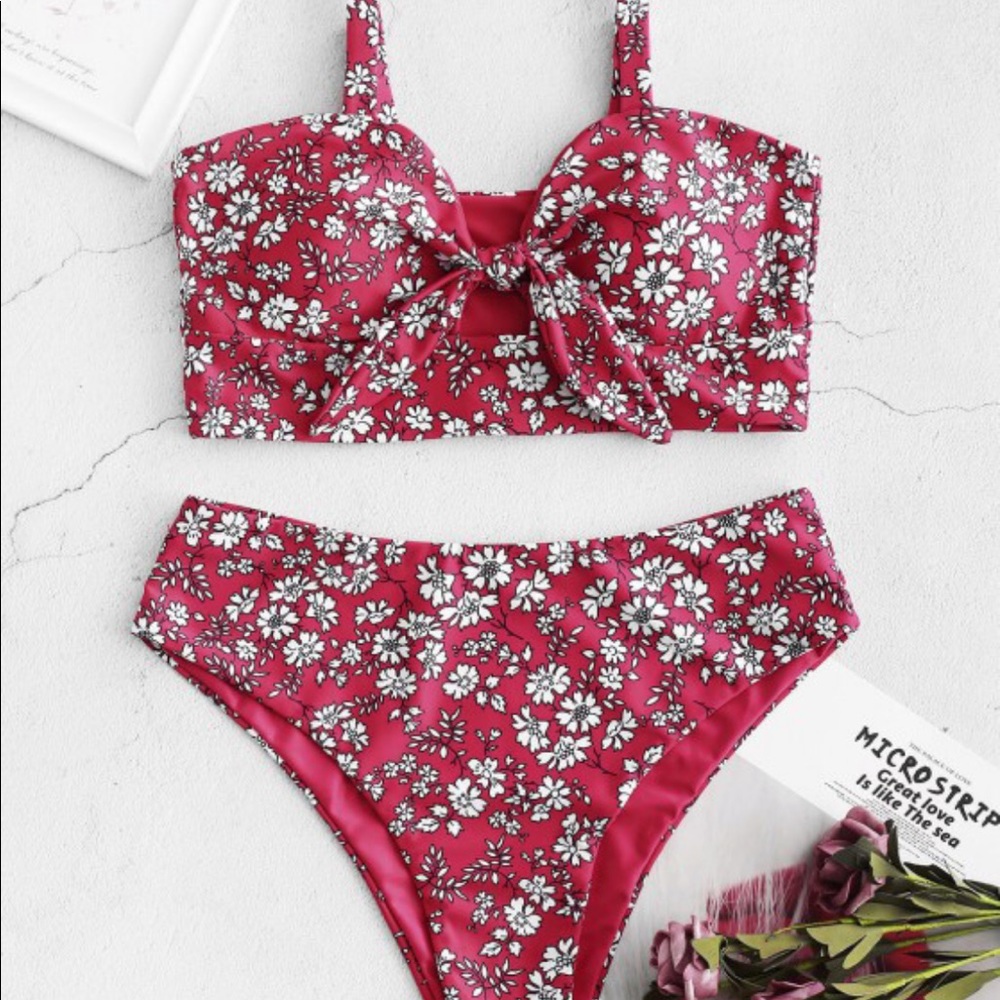 Never worn zaful floral high waisted swim suit